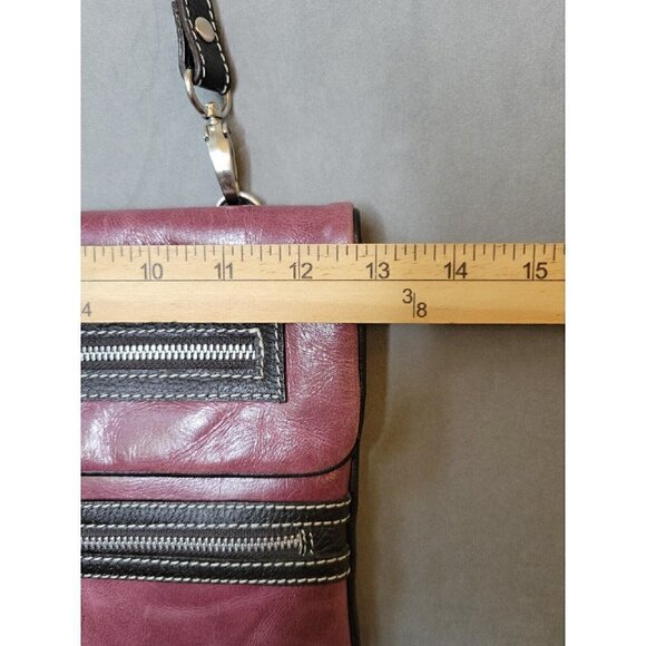 Sophia Viscon Burgundy Brown Trim Leather Zipper Crossbody Shoulder Handbag, EUC - Picture 15 of 16